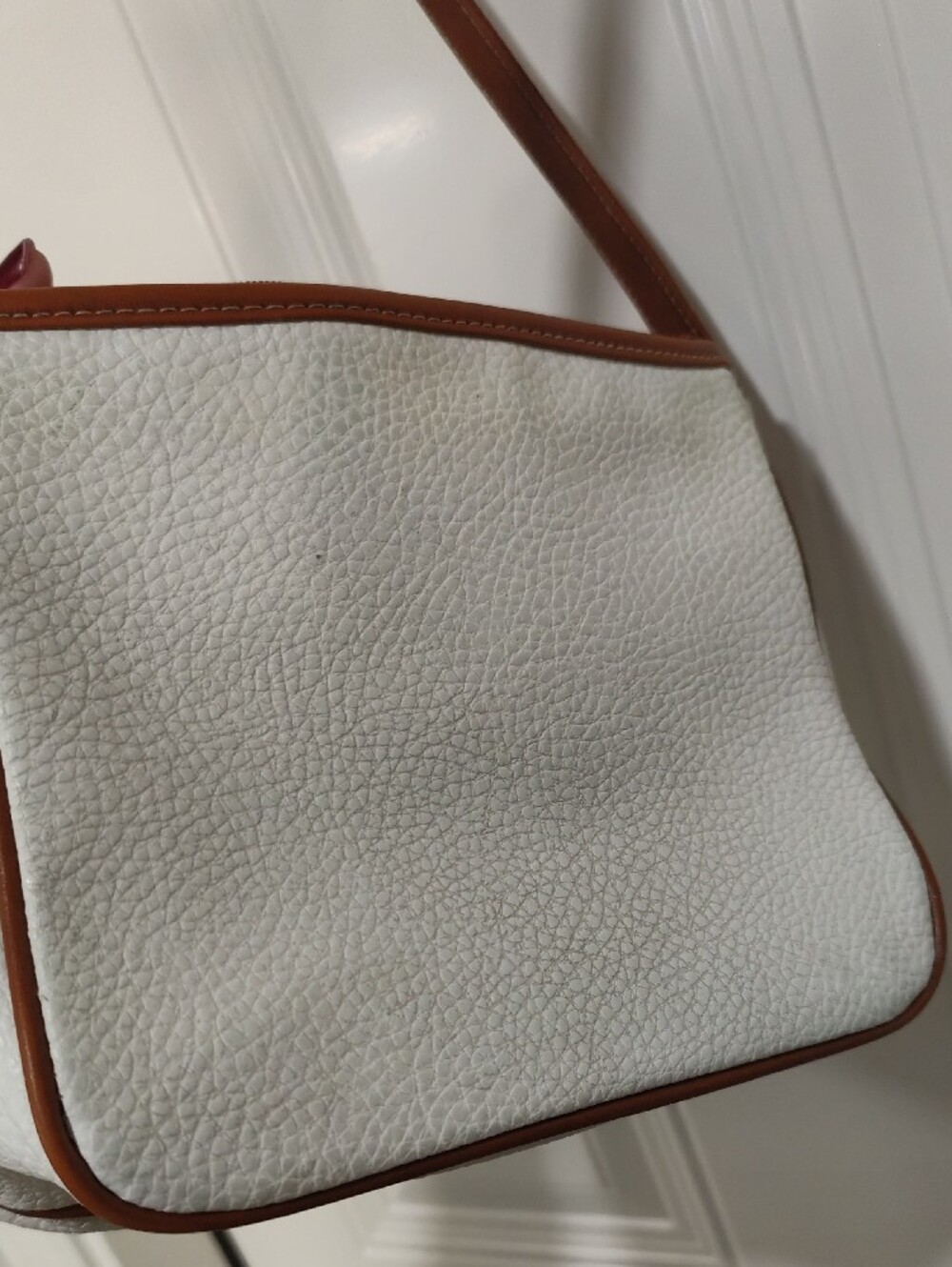 Dooney & Bourke White Pebbled Leather Crossbody with Brown Trim - Picture 8 of 12